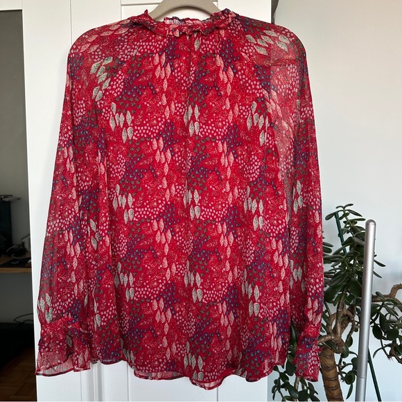 LOFT Red Ruffled Long Sleeve Blouse - Picture 5 of 6